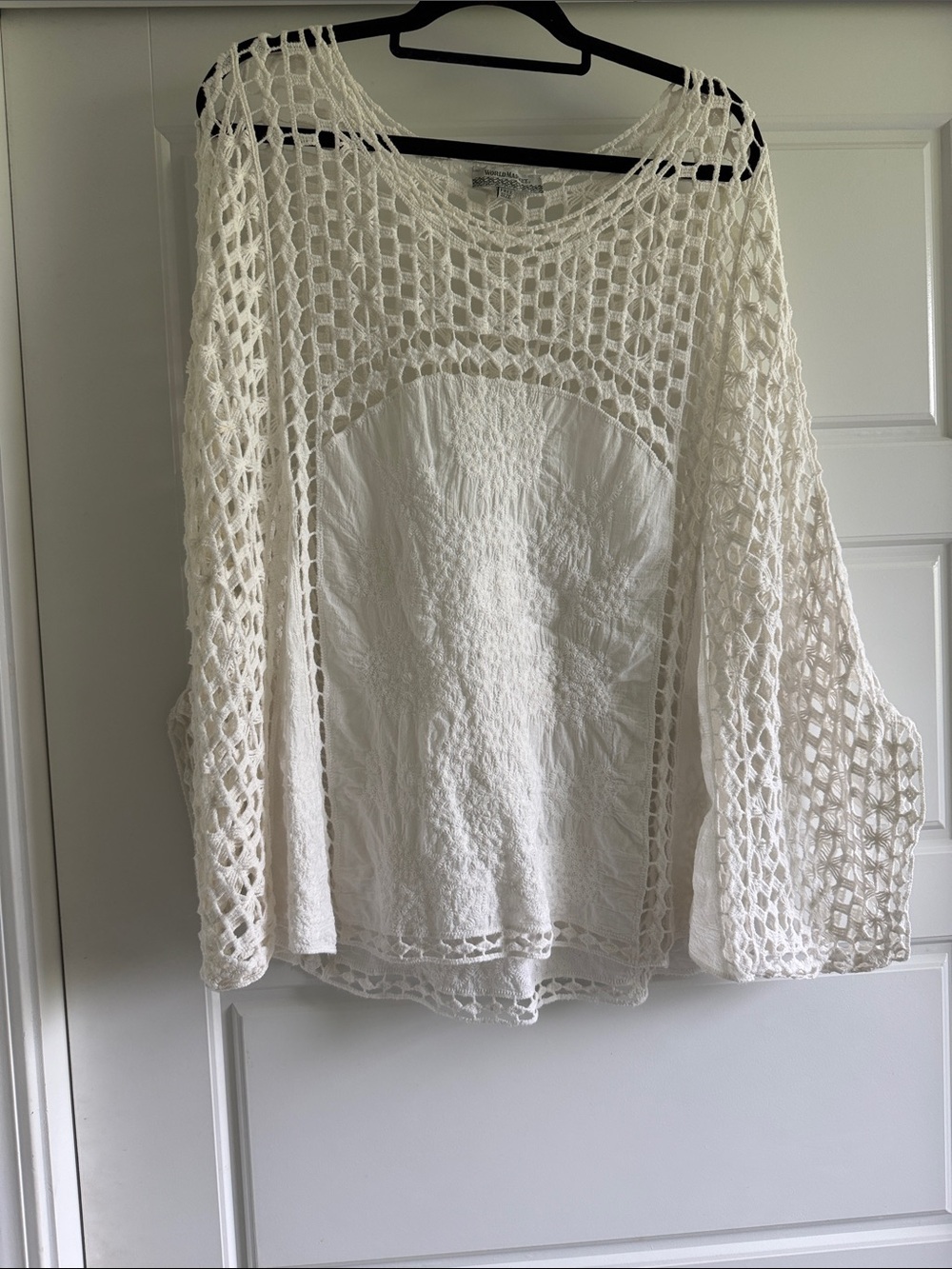 World Market Cream Crochet Overlay Blouse